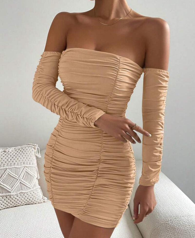 Off Shoulder Ruched Bodycon Dress