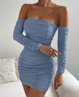 Off Shoulder Ruched Bodycon Dress