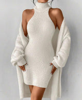 LUNE Halter Bodycon Sweater Dress & Drop Shoulder Cardigan