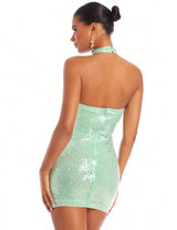 BAE Christmas Mesh Spliced Sequin Bodycon Dress