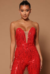 Red Kaia Sequin Jumpsuit