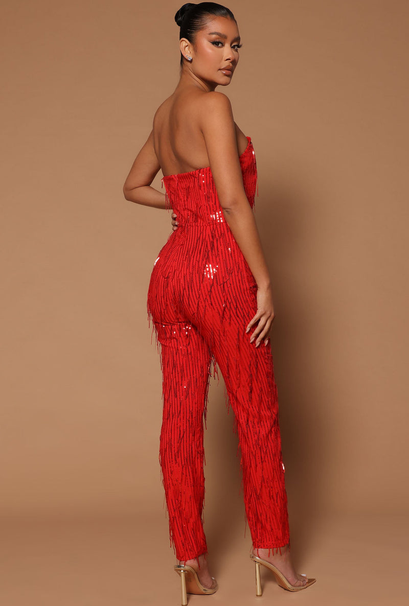 Red Kaia Sequin Jumpsuit